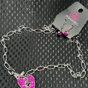 Paparazzi Radical Romance Silver and Pink Heart Necklace Set